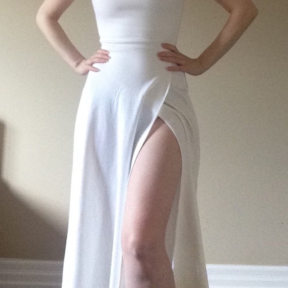 BRAND NEW White Midi Thigh-high slit dress